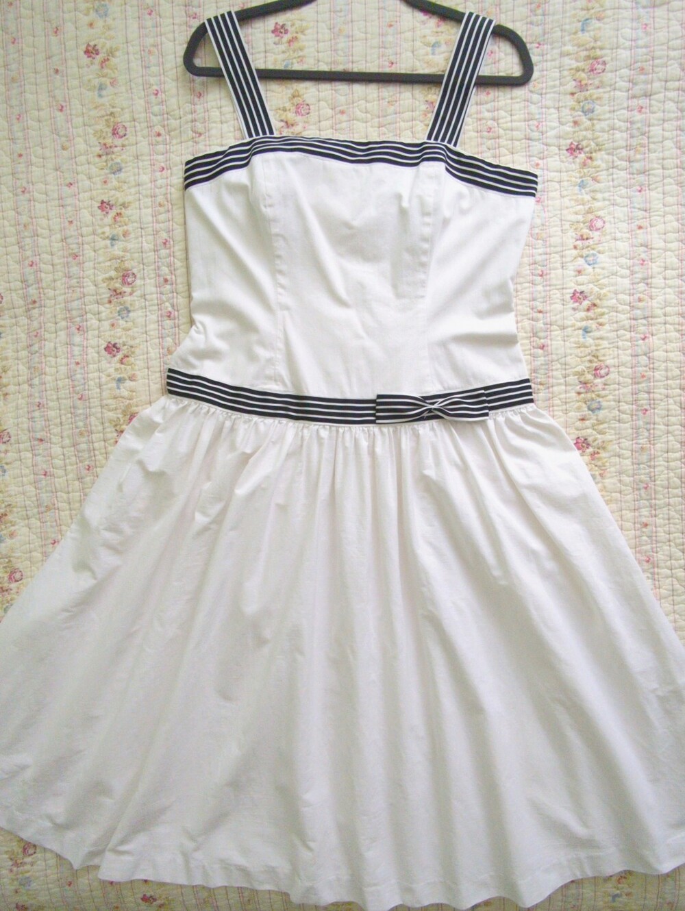 Vintage Large XL White Fit And Flare Midi Dress Cotton  Sundress